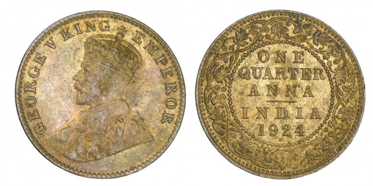 George V King, One Quarter Anna-1924 # lots 3