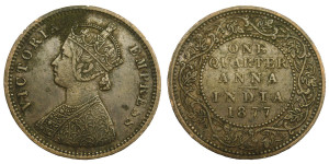 Victoria Empress, One Quarter Anna -1877 # lots 4