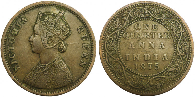 Victoria Empress, One Quarter Anna -1875 # lots 4