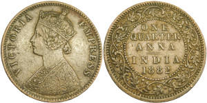 Victoria Empress, One Quarter Anna -1882 # lots 8