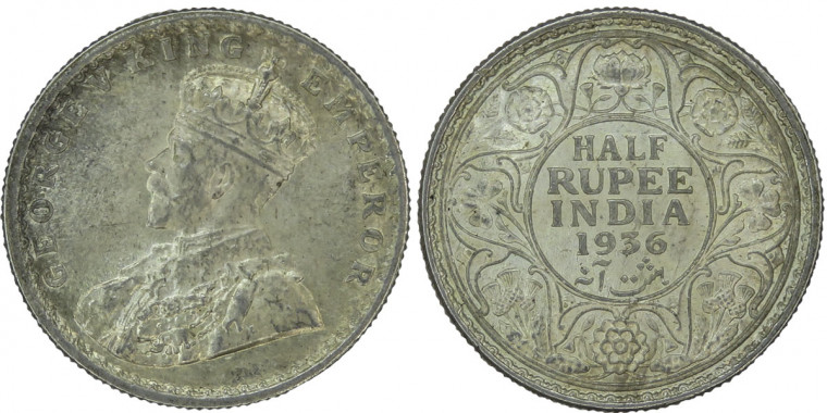 George V King, Half Rupee - 1936