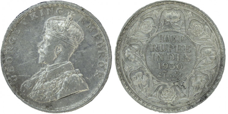 George V King, Half Rupee - 1930