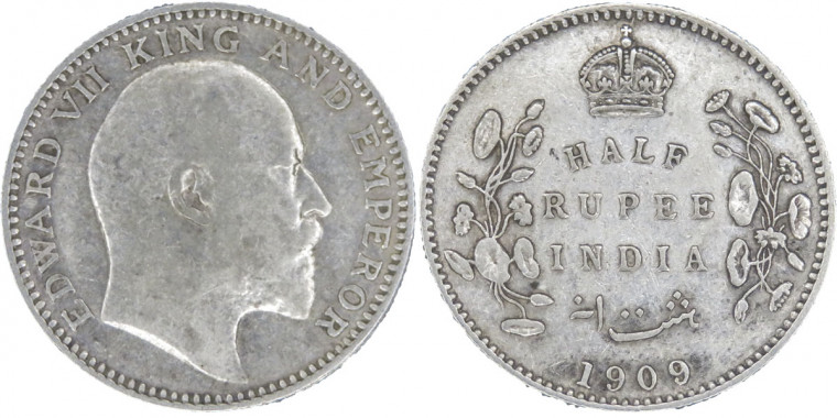 Edward VII King and Emperor, Half Rupee -1909