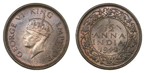 George VI, 1/12 ANNA - 1942 (BRONZE)