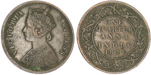 Victoria Empress, One Quarter Anna -1877 # lots 9