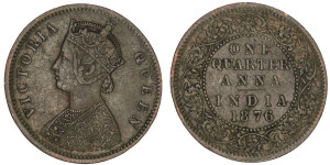 Victoria Queen, One Quarter Anna -1876 # lots 7