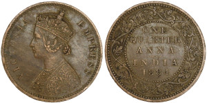 Victoria Empress, One Quarter Anna -1884 # lots 3