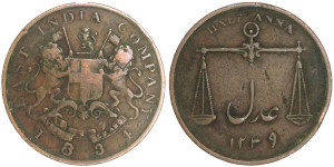 East India Company,½ Anna- 1834 # lots 2