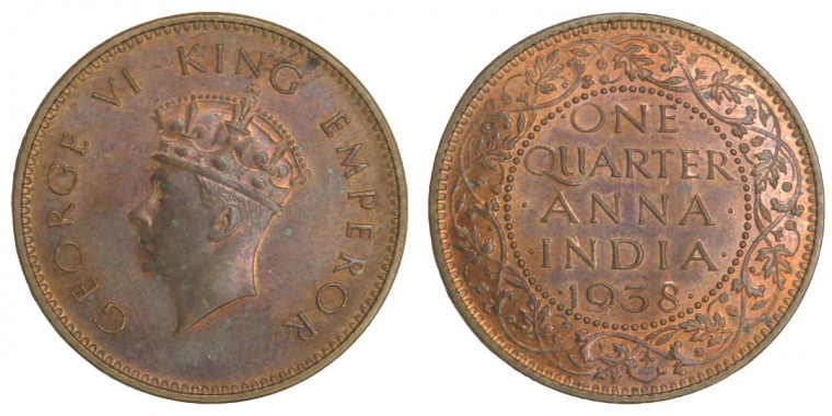 George VI King, One Quarter Anna -1938