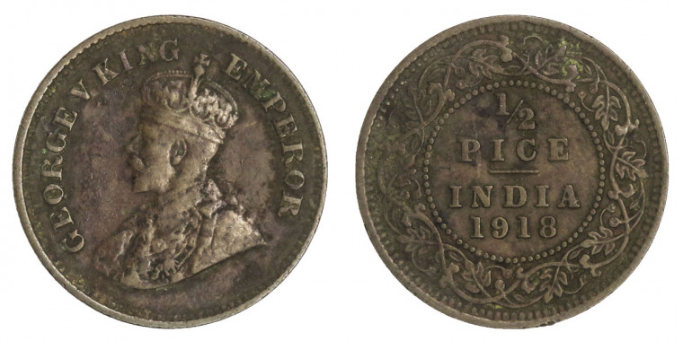 George V King, ½ PICE -1918 # lots 3