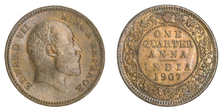 Edward VII king, One Quarter Anna - 1907 # lots 4