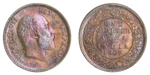 Edward VII king, One Quarter Anna - 1907 # lots 3