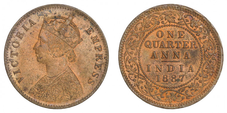  Victoria Empress, One Quarter Anna - 1887 # lots 2