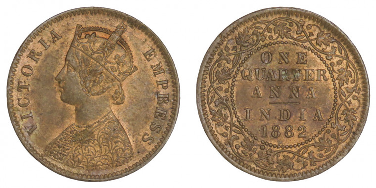 Victoria Empress, One Quarter Anna - 1882 # lots 16