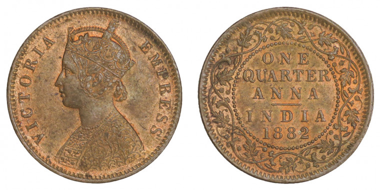 Victoria Empress, One Quarter Anna - 1882 # lots 17