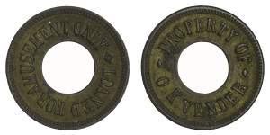 Amusement Token - Property of O.K. Vender with a hole # lots 2