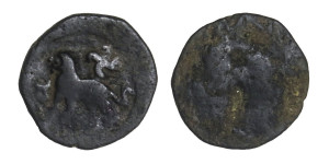 Taxila - Copper coin with lion and Swastika