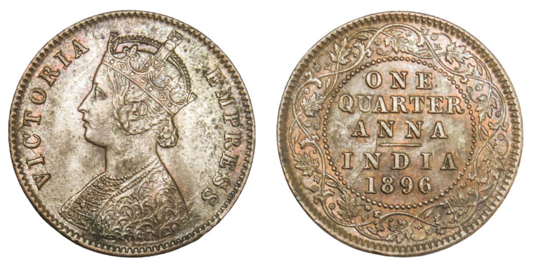 Victoria Empress, One Quarter Anna-1896 # lots 3