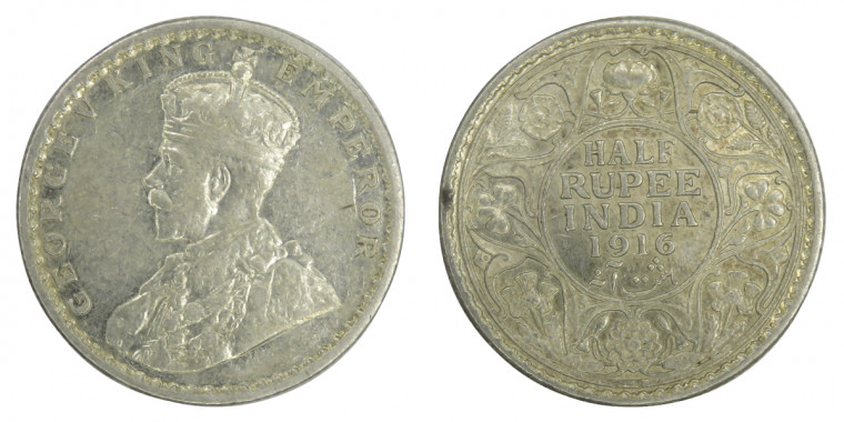 George V King Emperor, Half Rupee - 1916