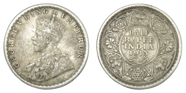 George V King Emperor, Half Rupee - 1913