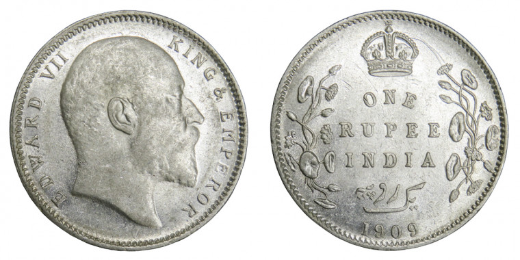 Edward VII King & Emperor, One Rupee - 1909