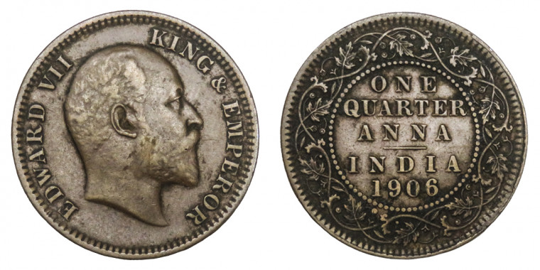 Edward VII King Emperor, One Quarter Anna - 1906 (Bronze)