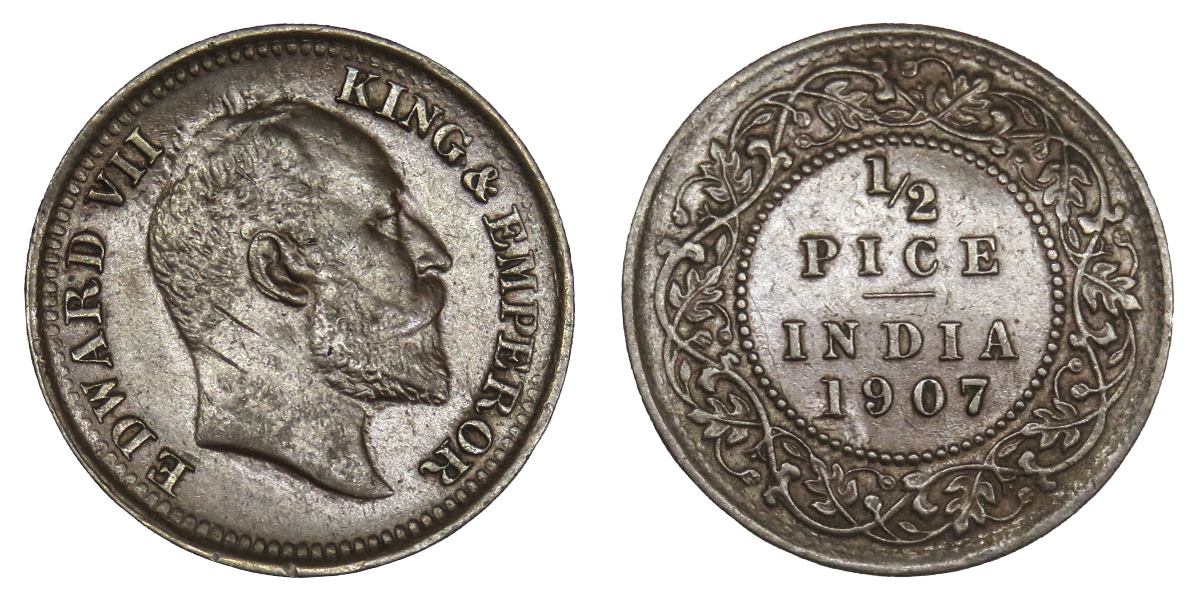 ½ Pice Edward VII King & Emperor Bronze old coin - Coiniacs