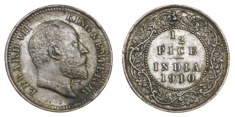 Edward VII King & Emperor, 1/2 Pice - 1910 # Lot 2