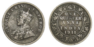 George V King Emperor, One Quarter Anna - 1911 # Lot 2