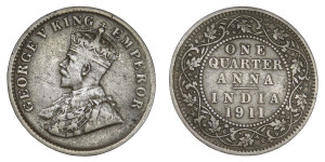 George V King Emperor, One Quarter Anna - 1911 # Lot 3