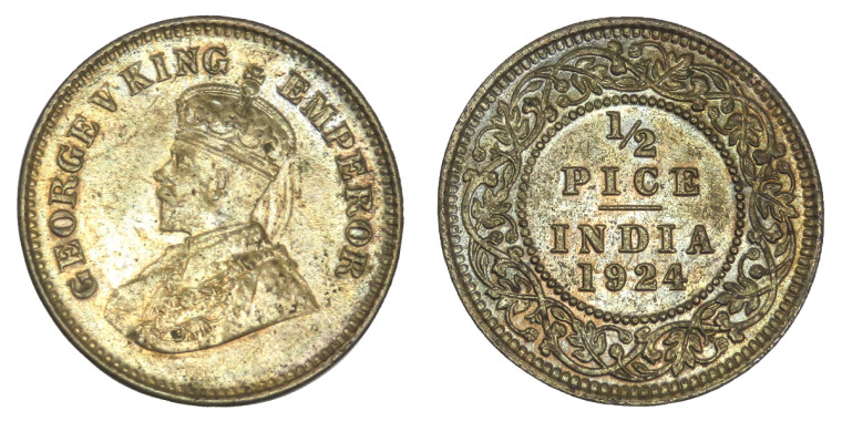 George V King Emperor, 1/2 PICE -1924 # Lot 3