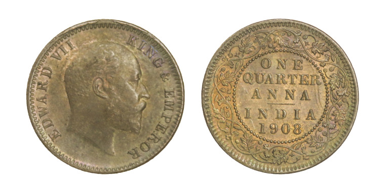 Edward VII King & Emperor, One Quarter Anna - 1908