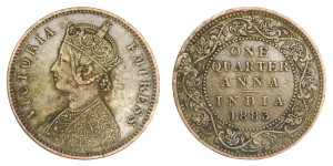 Victoria Empress, One Quarter Anna -1883 # lots 17