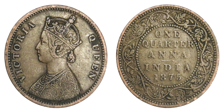 Victoria Empress, One Quarter Anna -1875 # lots 6