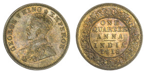 George V King Emperor, One Quarter Anna -1918 # Lot 3