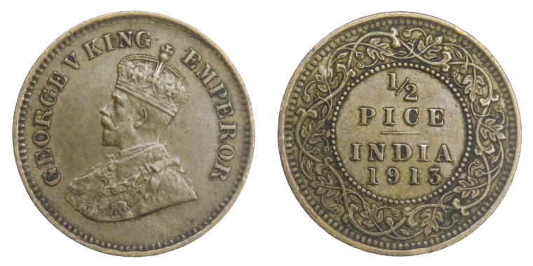 George V King Emperor, 1/2 PICE -1913 # Lot 1