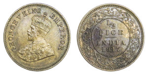 George V King Emperor, 1/2 PICE -1917 # Lot 2