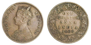  Victoria Empress, One Quarter Anna - 1888