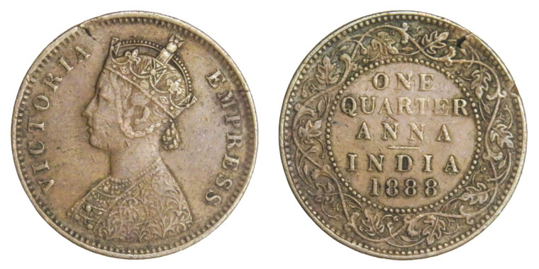  Victoria Empress, One Quarter Anna - 1888