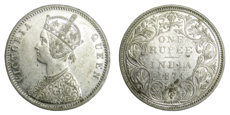 Victoria Queen, One Rupee - 1874 # Lot 5