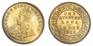 George V King Emperor, One Quarter Anna -1918 # Lot 4