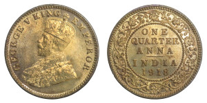 George V King Emperor, One Quarter Anna -1918 # Lot 5