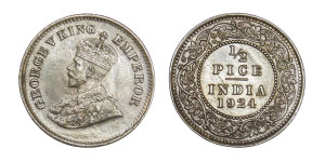 George V King Emperor, 1/2 PICE -1924 # Lot 4