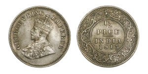 George V King Emperor, 1/2 PICE -1913 # Lot 2