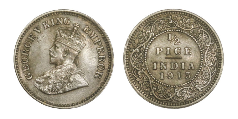 George V King Emperor, 1/2 PICE -1913 # Lot 2