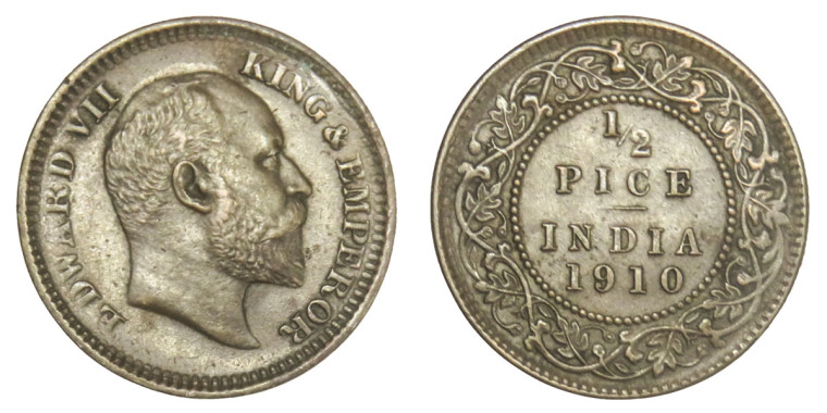 Edward VII King & Emperor, 1/2 PICE - 1910 # Lot 7