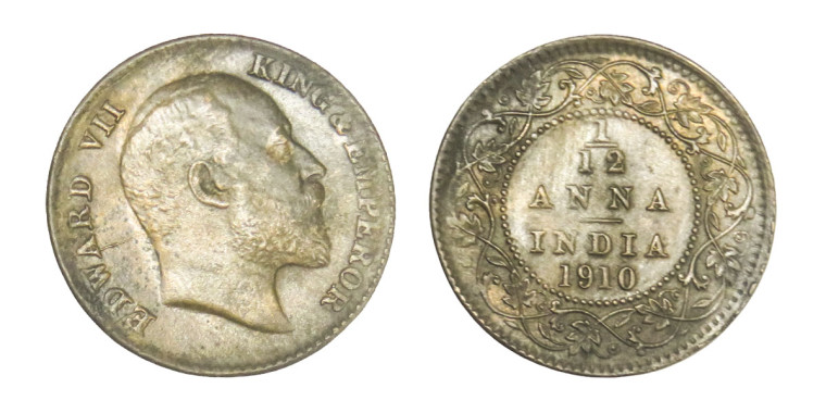 Edward VII King Emperor, 1/12 Anna - 1910 # Lot 2