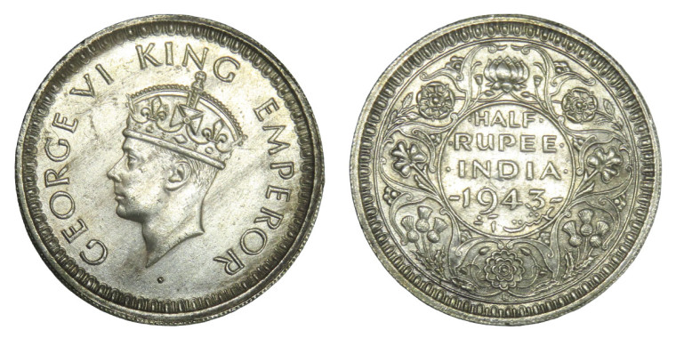 George VI King Emperor, Half Rupee - 1943, Broken 3