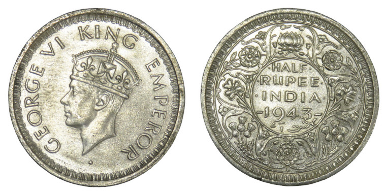 George VI King Emperor, Half Rupee - 1943, Broken 3