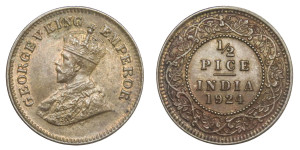 George V King Emperor, 1/2 PICE -1924 # Lot 7